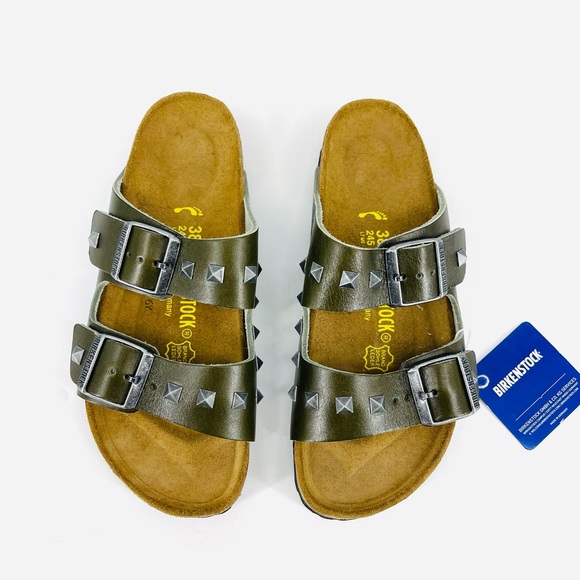 🔥RARE Birkenstock Arizona Stud Rivet Sandal 38 Olive Khaki Green PunkRock Unisex - Picture 8 of 12